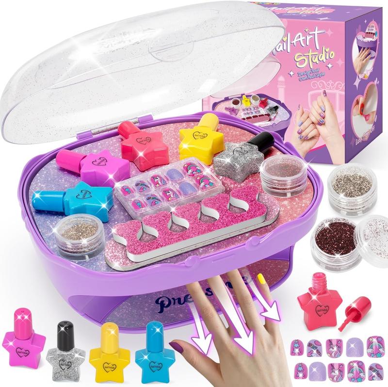 Christmas gift Kids Nail Polish Kit for Ages 3+ - Includes Nail Dryer, Glitter, and Fun Accessories Special cute ideal Christmas gift