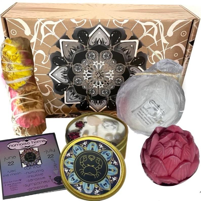 Cancer Gift Set, Spa Set Bundle, by Namaste Home, Candle w  Crystals, Bath Bomb, Handmade