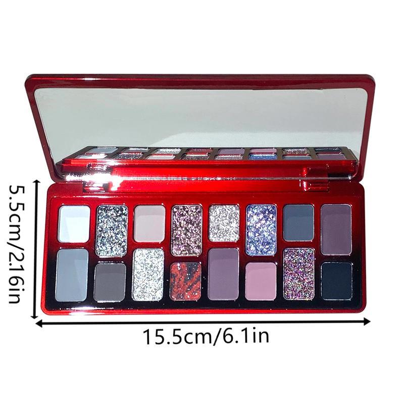 16 Color Glitter Eyeshadow Palette with Built-in Mirror, Long Lasting Shimmering Eye Shadow, High Pigmented Blendable Eyeshadow Powder