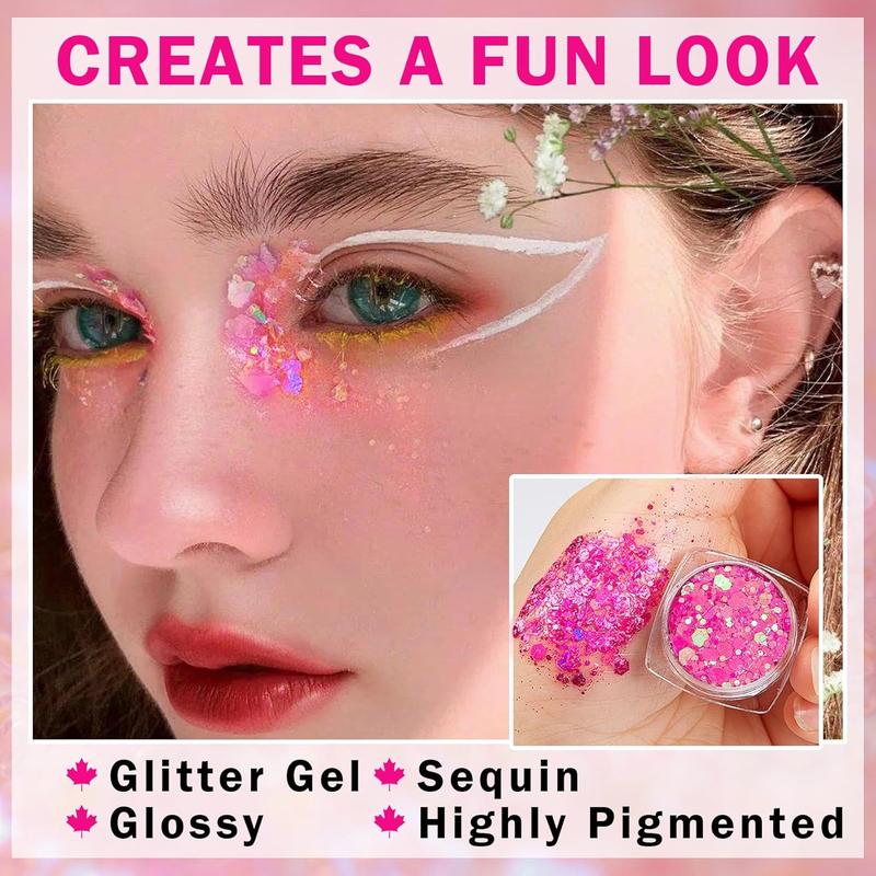 6 Color Body Glitter Face Glitter Gel Pink Face Glitter Makeup Holographic Sequins Glitter Gel for Face Body Hair Nail Lip Glitter Gel