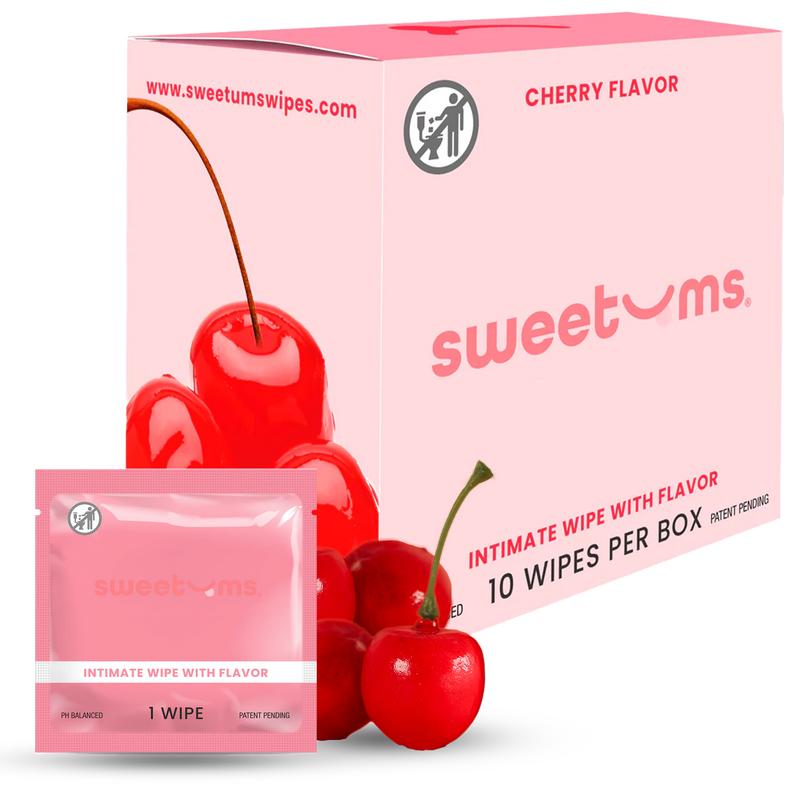 Sweetums Cherry Flavored Wipes Feminine Wipes Flavored Beauty Feminine Hygiene Personal Care Cherry Scent Cherry Flavor pH balanced gynecologist tested dermatologist tested