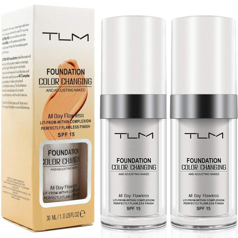 2 Pack TLM Color Changing Foundation Liquid Base Makeup Change To Your Skin Tone By Just Blending, white full coverage foundation, Makeup Foundation BB Concealer Blemish Balm 30ml Cosmetic Cream