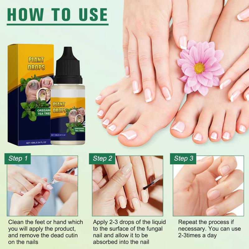 Plant Drops for Nails Care, Oregano Tea Tree, Tea Tree and Oregano Oil for Toenail 10 ml 0.34 Fl.oz, Nail Care Solution for Thick, Broken, Discolored or Damaged Nail