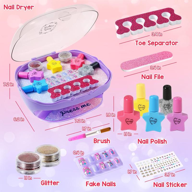 Christmas gift Kids Nail Polish Kit for Ages 3+ - Includes Nail Dryer, Glitter, and Fun Accessories Special cute ideal Christmas gift