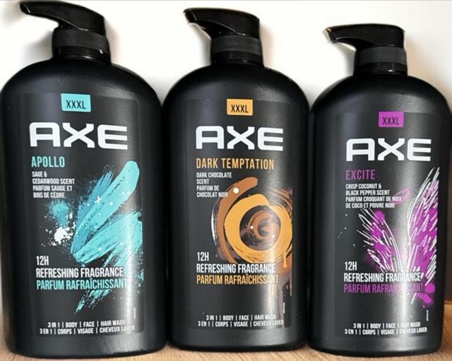 Axe Men's Body Wash Variety Set, Set of 3 Scents, Axe Dark Temptation, Apollo and Excite Body Wash, 3in1 Body and Face Wash in Pump Bottle, 33.8 Ounce Each Body Care Blend