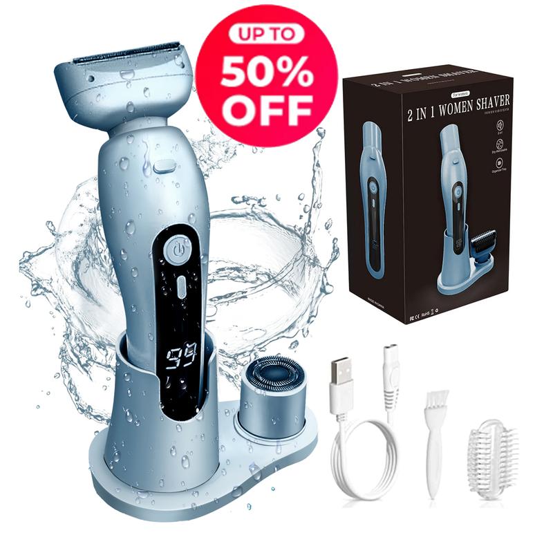 2-in-1 electric shaver, women's electric shaver, women's bikini leg and armpit common hair, rechargeable shaver, detachable head, cordless for both wet and dry use Hair Removal Comfort