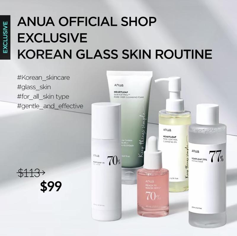 [Anua Official Shop] KoreanGlass Skin Set (Daily skincare routine forclear skin) Cleanser + foam + Toner + Serum+ Moisturizer