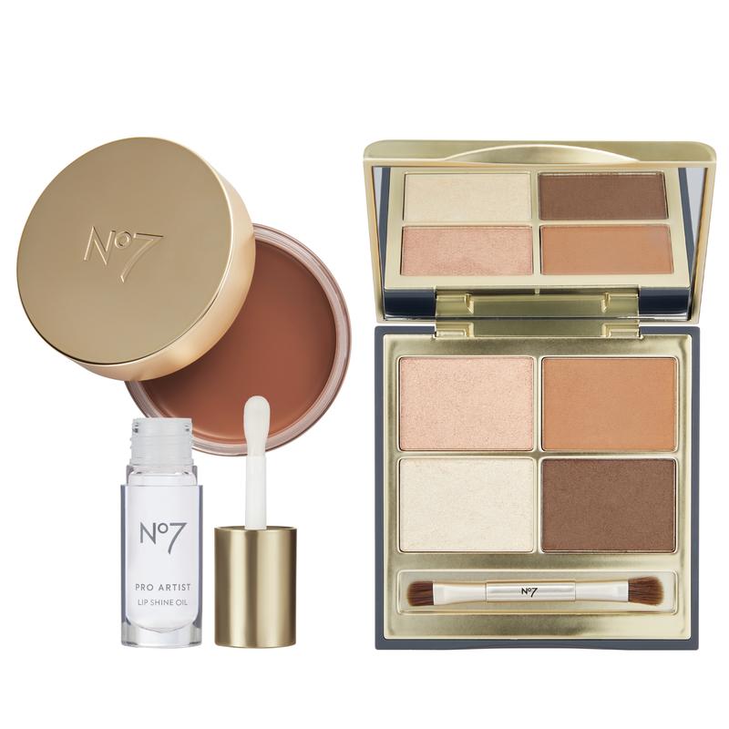 No7 Pro Artist Bronzer Gift Set - Beauty Gift Set Includes Cream Bronzer for Glowing Skin, Lip Oil & Palette - Light Cream Makeup Cream Makeup