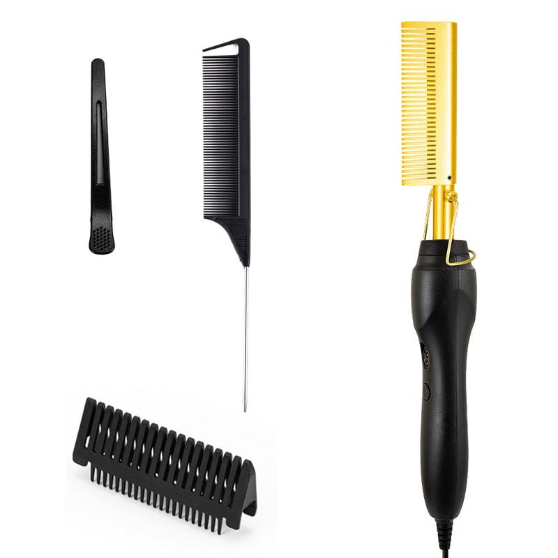 Electric Hot Comb Hair Straightener - Heat Pressing Comb Portable Curling Flat Iron Curlers High Heat Ceramic Press Comb - Professional Electrical Straightening Comb