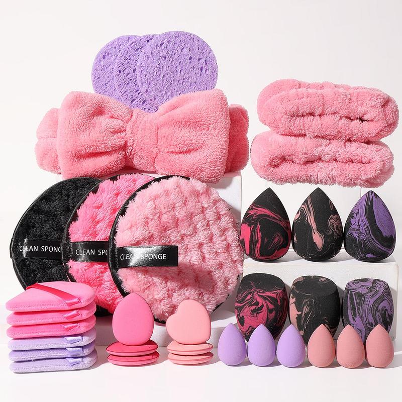 Multi-use Makeup Tool Set, 33pcs set Makeup Sponges & Puffs & Headband Wristbands for Daily Use, Facial Detailing Makeup Tools for Foundation & Powder