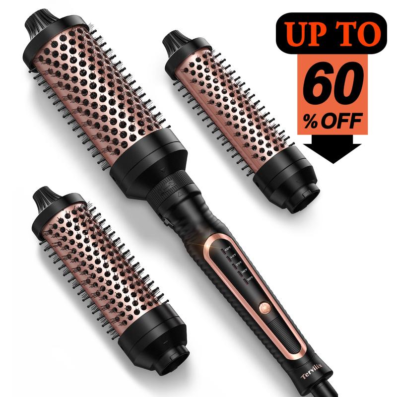 Terviiix PRO Thermal Brush Set for Voluminous Style, Non-blowing Heated Round Brush with Adjustable Temp, 3-in-1 Curling Brush with Detachable Head(1.25'',1.5'',1.77''), 20S Fast Heating with Dual MCH