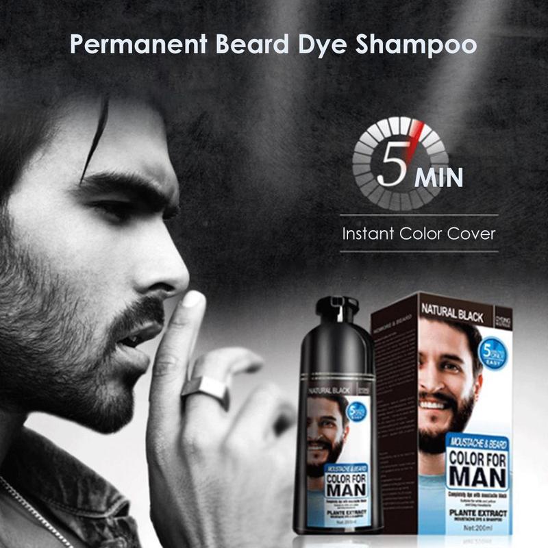 AM Beard Hair Color Shampoo for Men,Natural Permanent Beard DyeShampoo, Colors Hair in Minutes Long Lasting, 200ml, Black Hair DyeHaircare