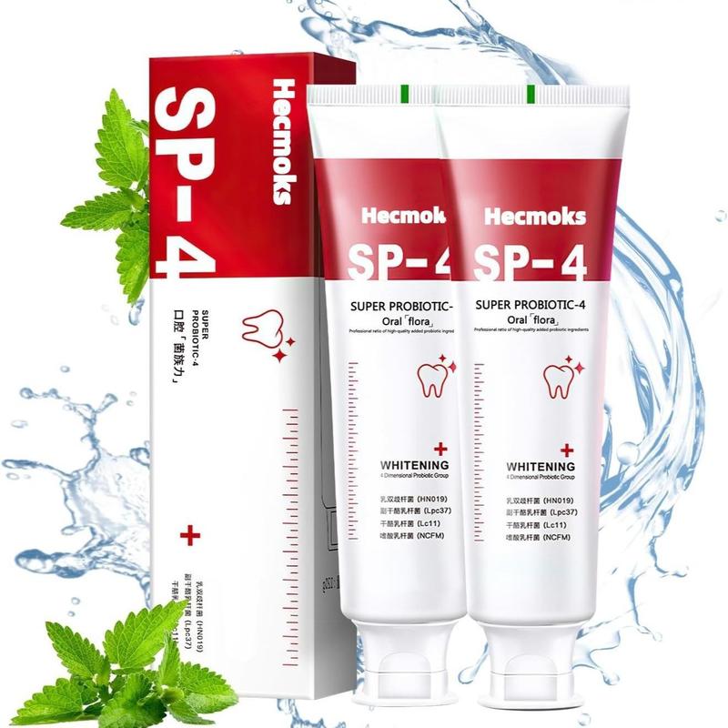 HECMOKS SP-4 Probiotic Whitening Toothpaste for Bright Smiles, 2 Pack - Jasmine Scent, Natural Fragrance, Daily Use - Oral