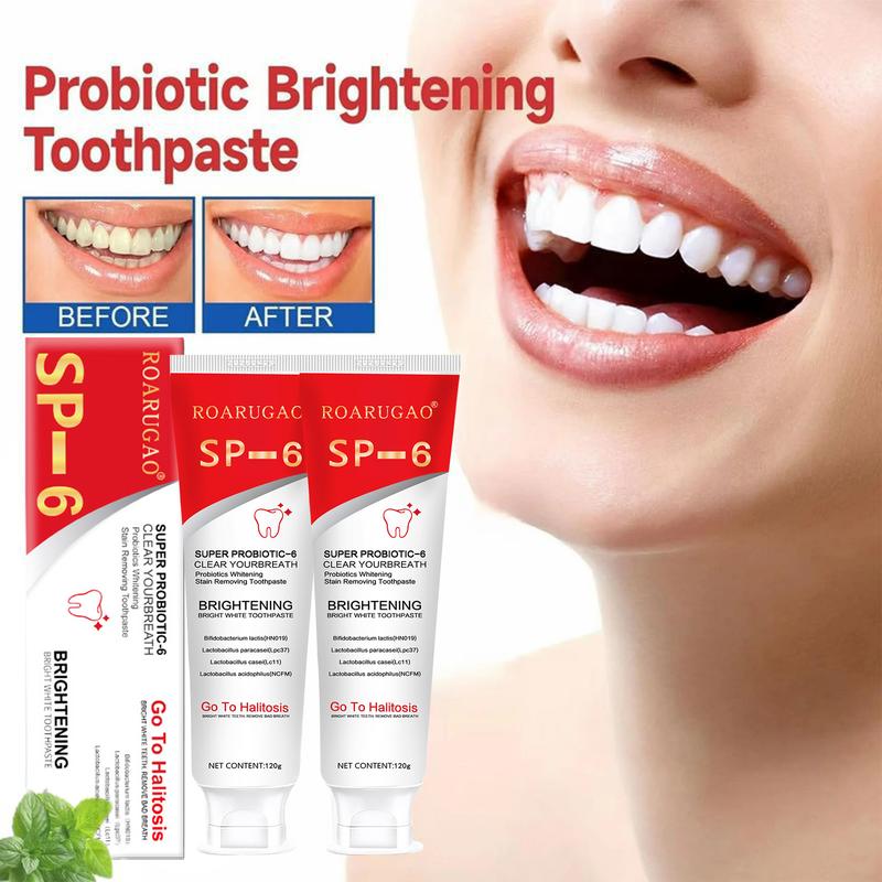 SP-6 Probiotic Whitening Toothpaste - Enhanced Formula with 6 Probiotics for Teeth Whitening and Gum Health - Enamel-Safe, Fluoride-Free