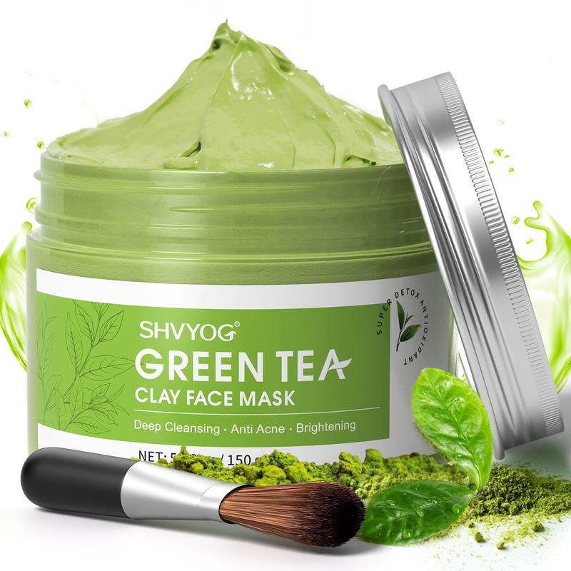 SHVYOG Green Tea Face Mask, Green Tea Clay Mask with Volcanic Mud, Deep Cleansing & Moisturizing & Hydrating Clay Facial Mask Hydrate Moisturize