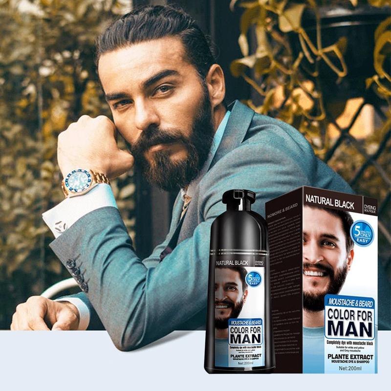 AM Beard Hair Color Shampoo for Men,Natural Permanent Beard DyeShampoo, Colors Hair in Minutes Long Lasting, 200ml, Black Hair DyeHaircare