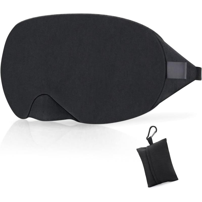 Cotton Sleep Eye Mask - Updated Design Light Blocking Sleep Mask, Soft and Comfortable Night Eye Mask for Men Women, Eye Blinder for Travel Sleeping, Includes Travel Pouch, Black