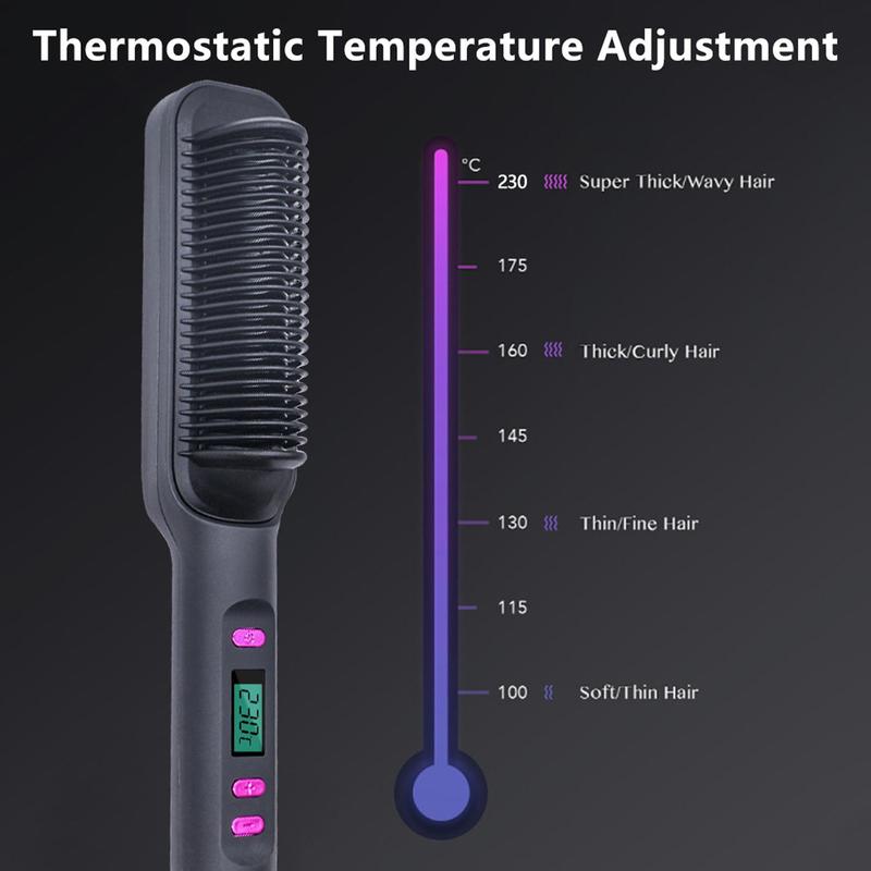 Electric Hair Straightener Brush, Multi-Purpose Hot Comb For Straightening & Curling,Dual Voltage,Wet & Dry Use,Anti-Frizz,With Temperature Control And Auto Shut-off Function