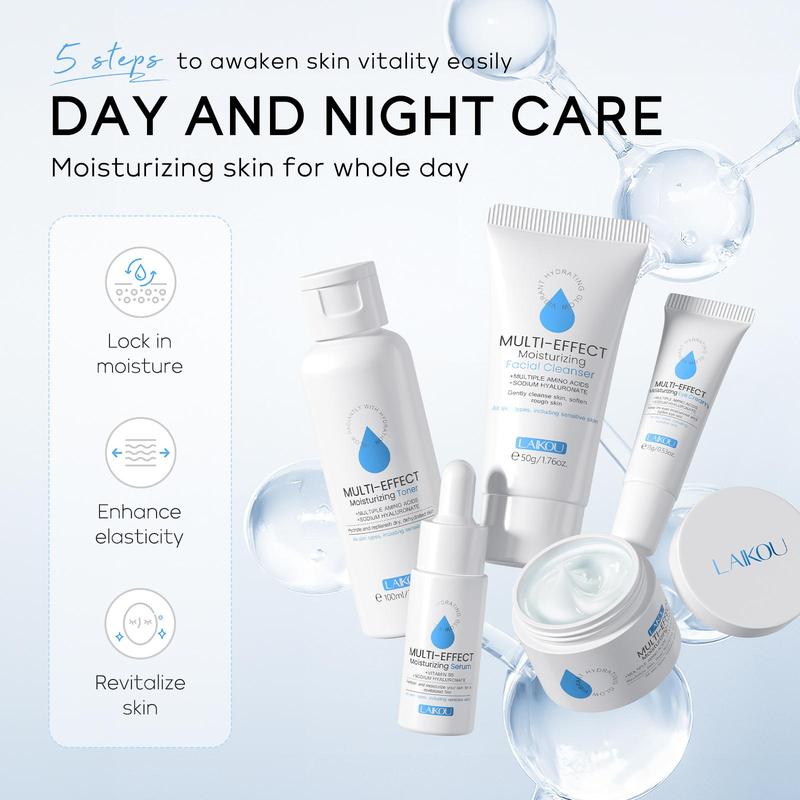 5 in 1 Comfort Hydrate Skin Care Kit, 1 Set Moisturizing Toner & Eye Cream & Facial Cleanser & Essence & Facial Cream, Hydrating Facial Skin Care Kit for Women & Men