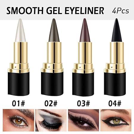 4Pcs Black Brown Silver Gray Gel Eyeliner Pencil Set, Waterproof Smudge Proof,Cat Eye Makeup Stencil,Smokey Eyeshadow Stick, Makeup, Lipliner Cosmetic