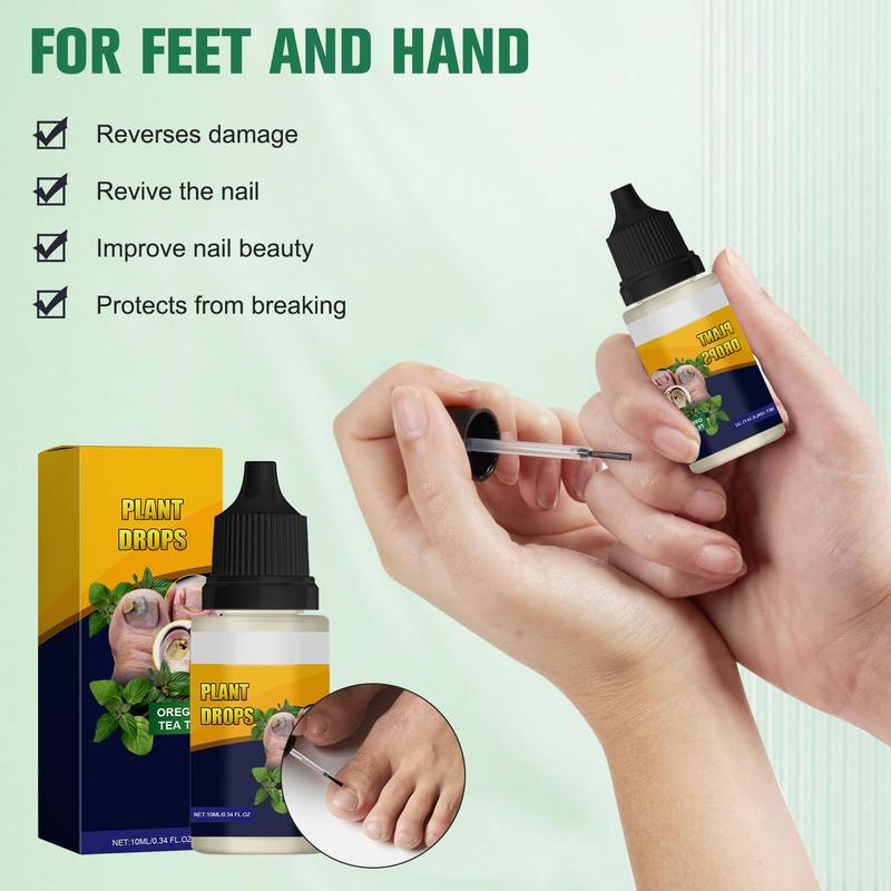 Plant Drops for Nails Care, Oregano Tea Tree, Tea Tree and Oregano Oil for Toenail 10 ml 0.34 Fl.oz, Nail Care Solution for Thick, Broken, Discolored or Damaged Nail