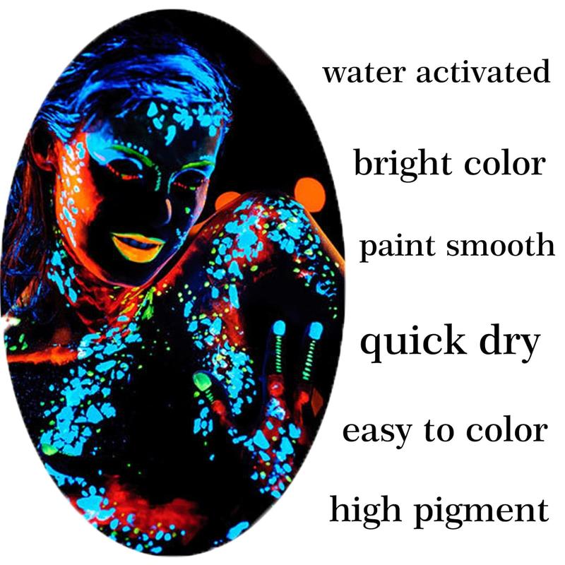 8 Bright Colors Neon Fluorescent Body Painting Palette, Water Activated Eyeliner, Water Based Glow In The Dark Party Halloween Washable for Kids Adult Body Paint Makeup Cosmetic