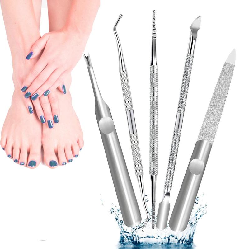 Professional Ingrown Toenail Tool, 5 Counts set Stainless Steel Toenail File and Lifters Tool Kit, Multi-use Under Nail Cleaner Tools Nail Care & Manicure Set for Daily Use