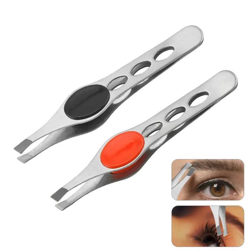 Professional Stainless Steel Hollow out Eyebrow Tweezer, Precision Facial Hair Ingrown Hair Removal and Plucking Tool with Three Holes, Daily Beauty Tool for Perfect Eyebrow Shaping