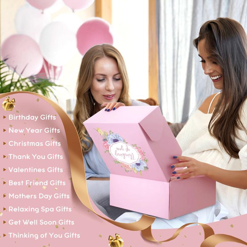 [Be a great stocking stuffer!!!] Christmas Gift for Women, Thinking of You Get Well Soon Gift Basket, Unique Self Care Package Spa Gift Set, Retirement Gift Box for Woman, Birthday Gift Kit Idea for Mom Sister Her Best Friend, Pink