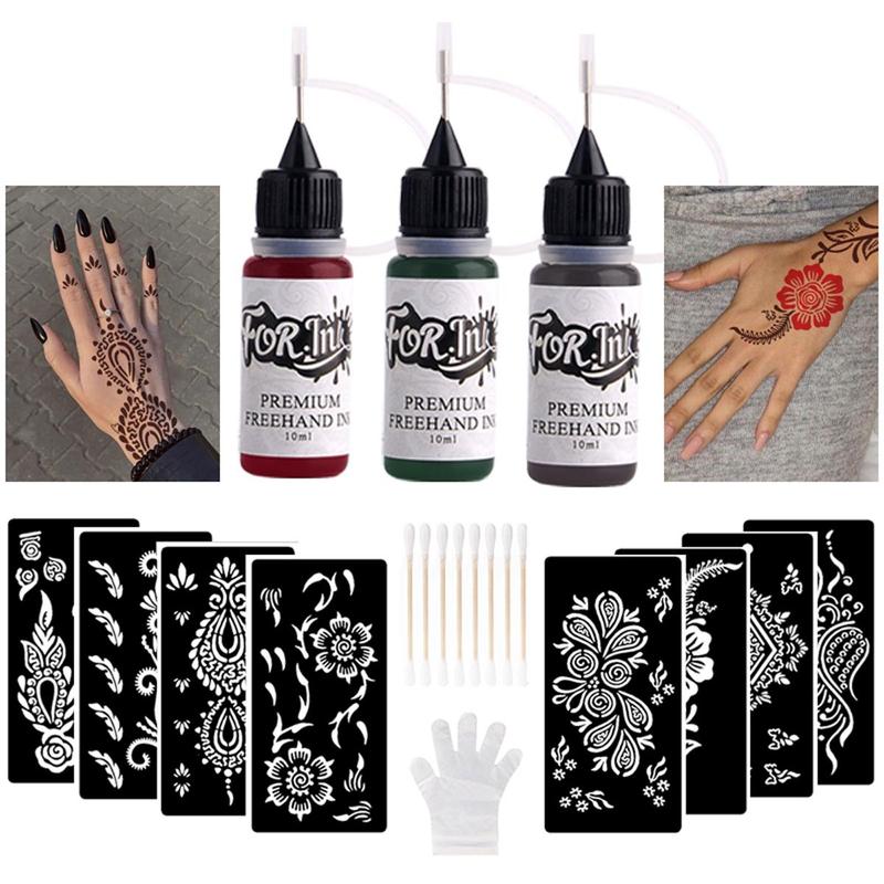 Temporary Tattoo Ink & Stencil Kit, 1 Set DIY Temporary Tattoo Stencil for Body Art, Face Painting, Wedding, Party, Festival