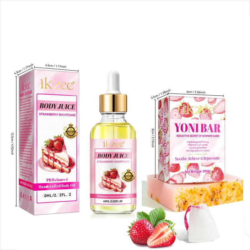 Strawberry Body Juice Oil & Soap Set, Deep Cleansing Body Care Kit, Balance PH, Keep Fresh, High Quality Care, Suitable for All Skin Types, Christmas Gift