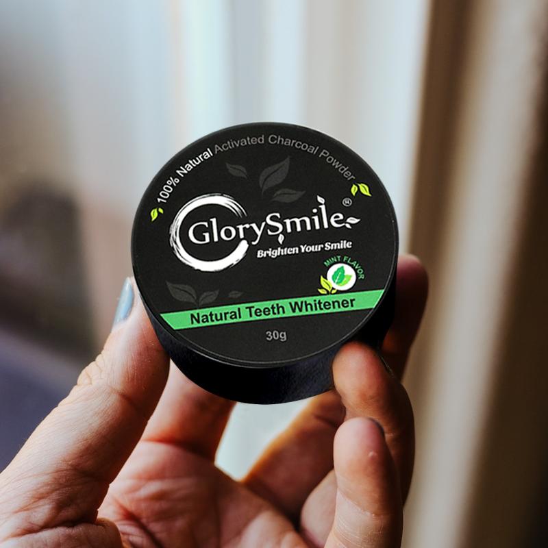 GlorySmile Teeth Whitening Powder 100% Organic Activated Charcoal Teeth Whitening Powder+Bamboo Toothbrush  30g Coconut Charcoal, Effective Teeth Stain Remover and Toothpaste Alternative Fresh Mint  Lemon Rose teeth  whitening