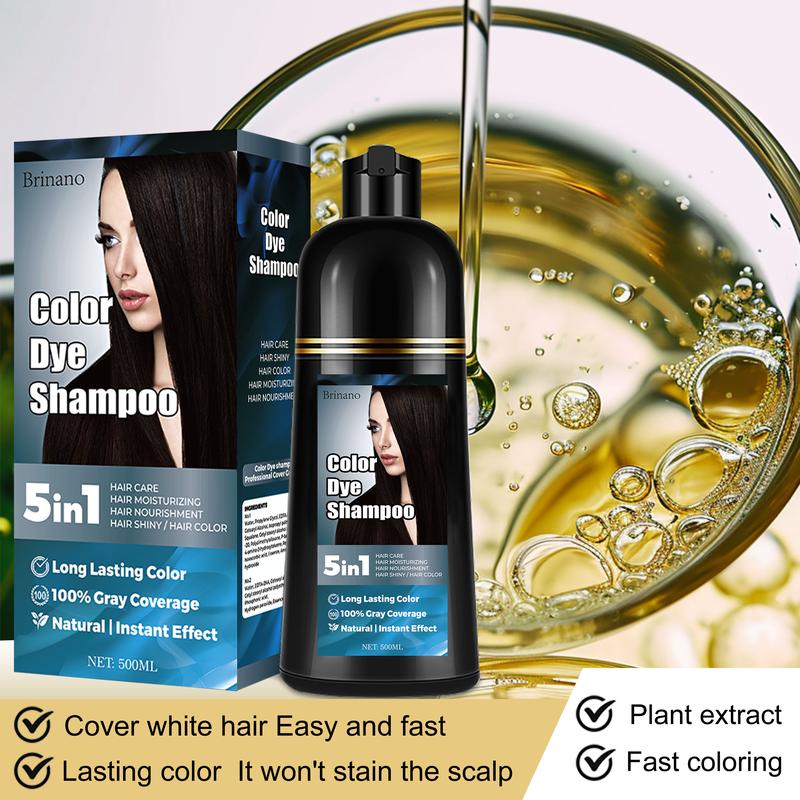 5 in 1 hair dye shampoo 500ml gray coverage+100% herbal ingredients moisturizing hair dye does not harm the skin, has no irritating odor, is easy to operate, used for hair care, nourishment, moisturization, and hair gloss Haircare Coconut Color Gentle