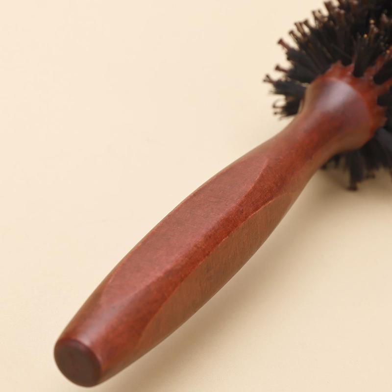 Wooden Boar Bristles Hair Brush, Round Hair Brush for Curl Hair Detailing, Scalp Massage Comb, Curly Hair Styling Tool, Professional Hairdressing Comb