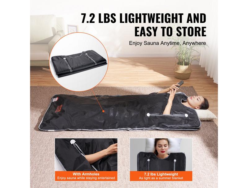 VEVOR Sauna Blanket for Detoxification, Portable Far Infrared Sauna for Home, Oxford Sauna Bag w  Arm Holes & Carbon Fiber Heating, 1-6 Level Adjustable Temp 95-176℉, 5-60 Minutes Timer, 71 x 31 in