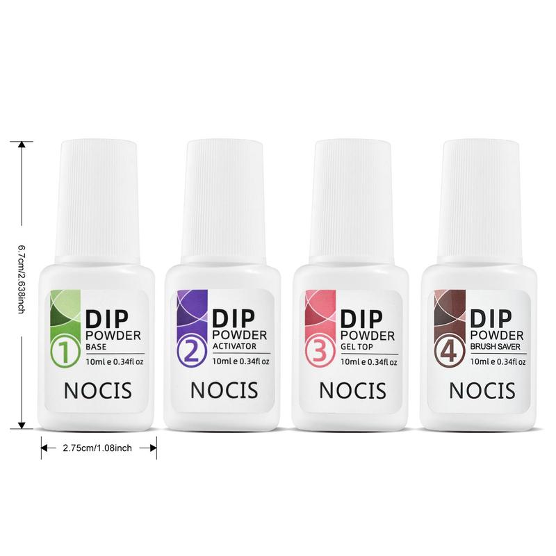 Dip Powder Nail Kit, 4 Counts set Nail Art Kit, Including Base Coat, Top Coat, Activator and Brush Saver, Tools for Long-lasting Manicures, Professional Nail Art Kit for Women & Girls