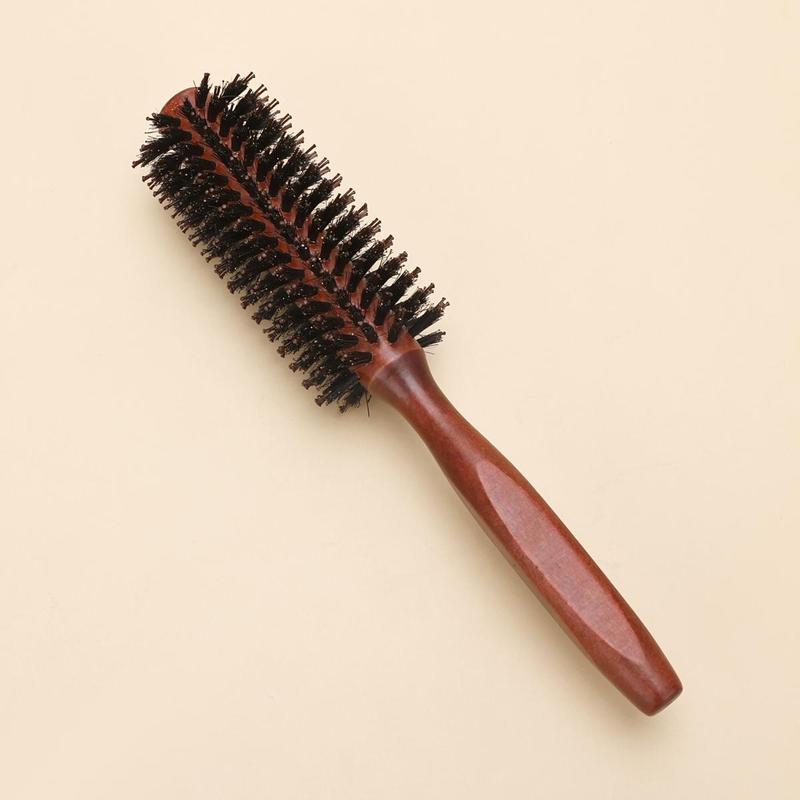 Wooden Boar Bristles Hair Brush, Round Hair Brush for Curl Hair Detailing, Scalp Massage Comb, Curly Hair Styling Tool, Professional Hairdressing Comb