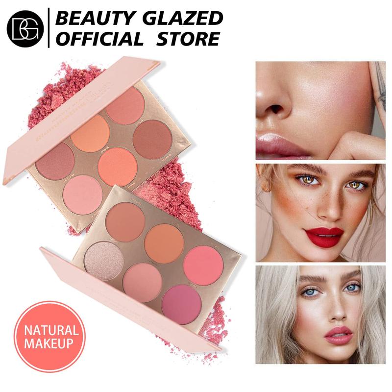 6 Colors Natural Blusher Palette, Long Lasting Shimmering Blush Palette, Cheeks Contour Blush Pressed Powder, Natural Look Blush for Daily Makeup