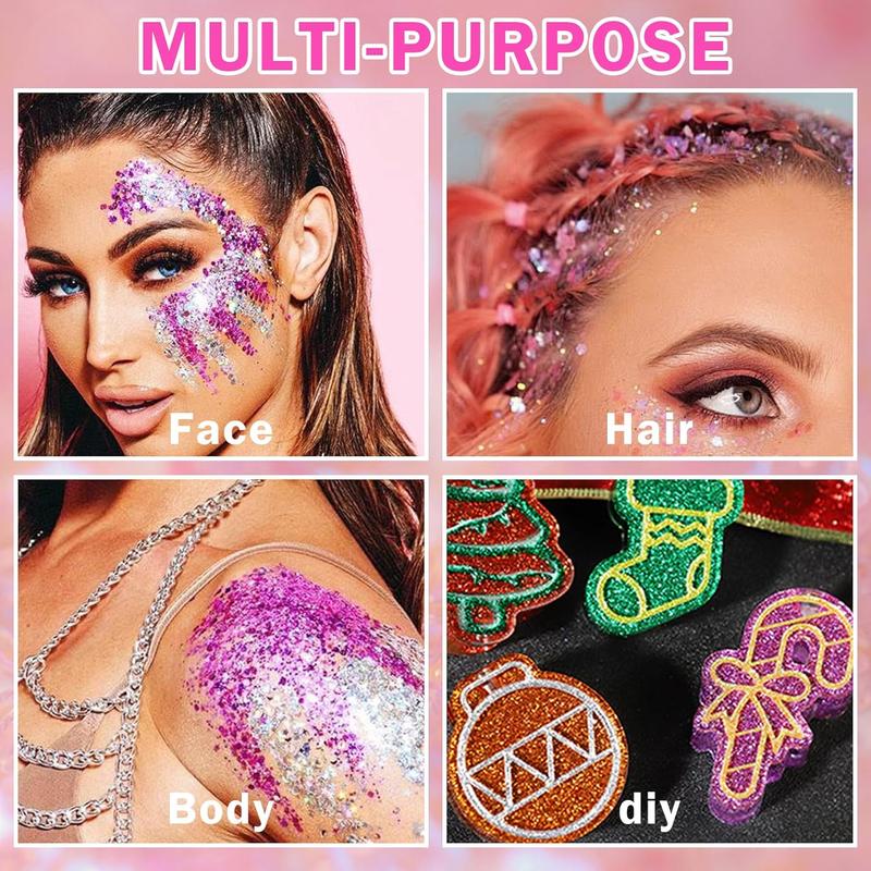 6 Color Body Glitter Face Glitter Gel Pink Face Glitter Makeup Holographic Sequins Glitter Gel for Face Body Hair Nail Lip Glitter Gel