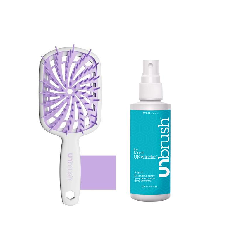 UNbrush Plus Detangling Brush by FHI Heat for Fragile Hair and Knot Unwinder 7 in 1 Detangling Spray