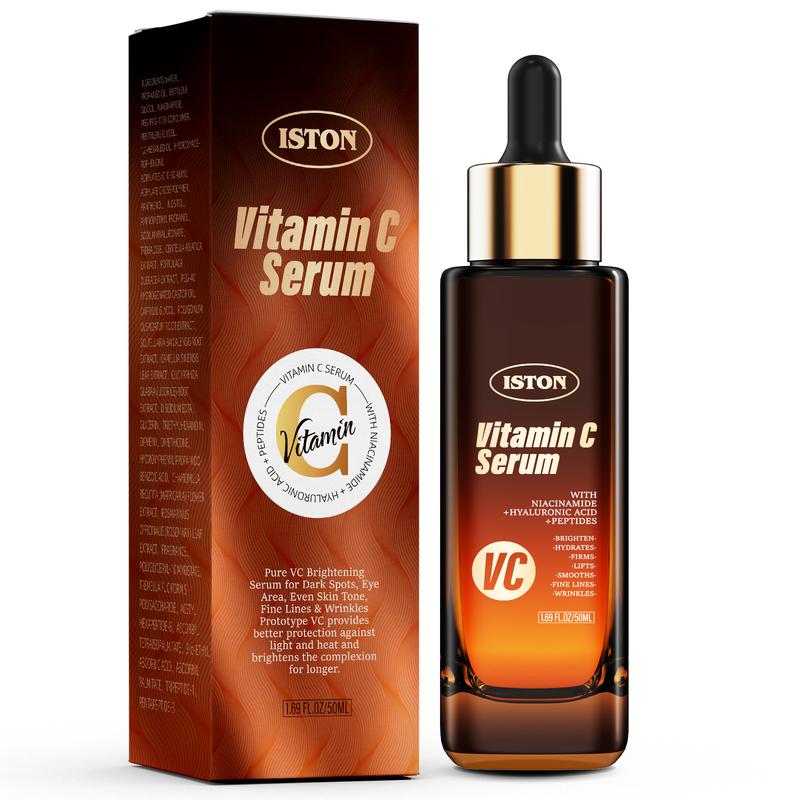 ISTON Ultra-Moisturizing Vitamin C Facial Serum 50 ml with Hyaluronic Acid, Niacinamide and Peptides Pure Vitamin C Facial Serum for the face, anti-aging, lightens dark spots, evens skin tone and eliminates fine lines and wrinkles.