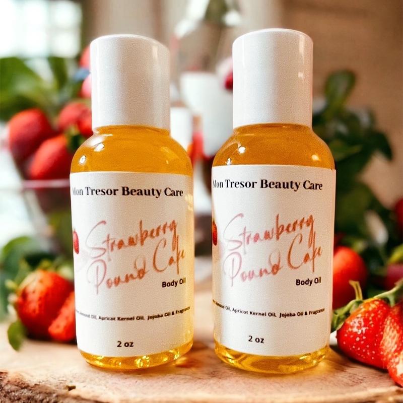 Strawberry Pound Cake Body Oil moisturizer, Hydrating Massage Oil Body Care Moisturizing Daily Moisture Coconut Lemon