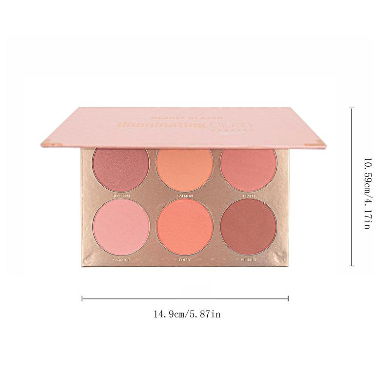 6 Colors Natural Blusher Palette, Long Lasting Shimmering Blush Palette, Cheeks Contour Blush Pressed Powder, Natural Look Blush for Daily Makeup