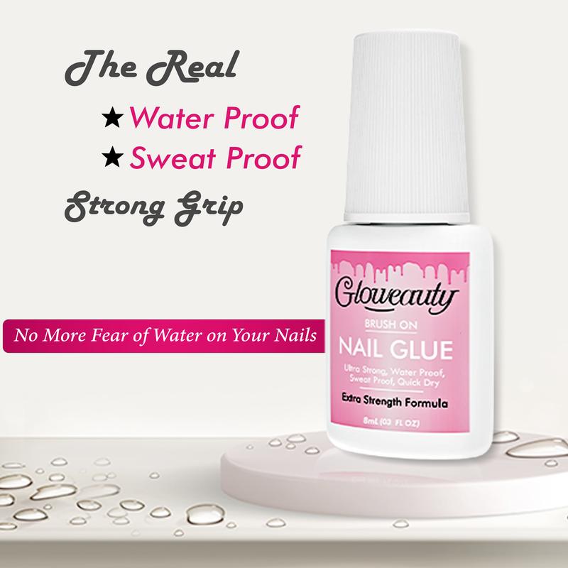 Gloweauty Ultra Strong Waterproof Nail Glue – 8ml Thick Formula for Long-Lasting Hold on Nail Tips, Acrylic Nails & Press-On Nails | Fast Drying Brush-On Bond