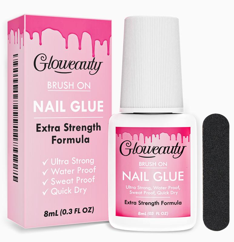 Gloweauty Ultra Strong Waterproof Nail Glue – 8ml Thick Formula for Long-Lasting Hold on Nail Tips, Acrylic Nails & Press-On Nails | Fast Drying Brush-On Bond