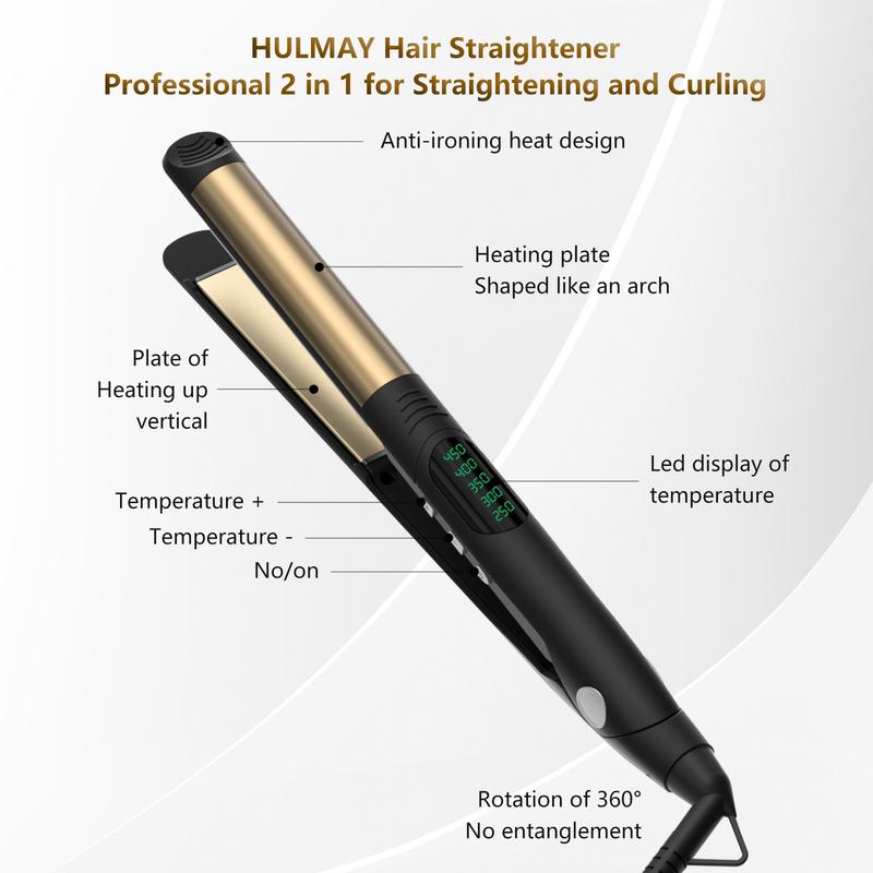 Hulmay 2 in 1 Hair Straightener,Durable Titaniuml Flat Iron Hair Straightener,Hair Straightening Ionic Fast Heating , Comfort 2 in 1 Straightening