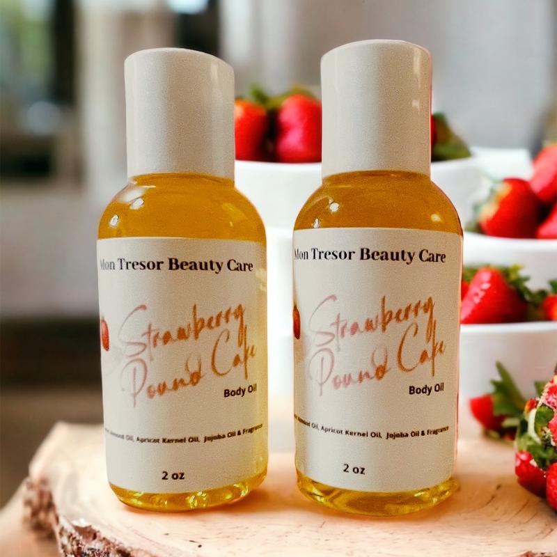 Strawberry Pound Cake Body Oil moisturizer, Hydrating Massage Oil Body Care Moisturizing Daily Moisture Coconut Lemon