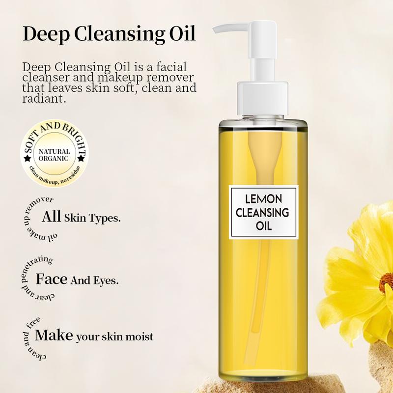 LEMON  Deep Cleansing Oil, Facial Cleansing Oil, Makeup Remover, Cleanses without Clogging Pores, Residue-Free, Fragrance and Colorant Free, All Skin Types Cleanser Vitamins Cosmetic remover balm