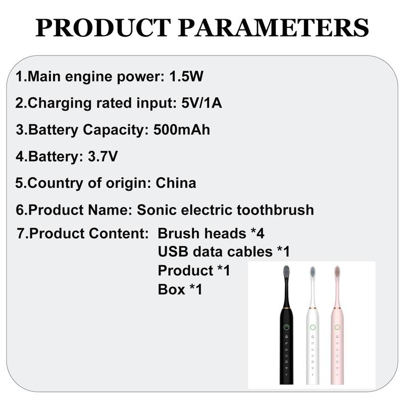 6-speed Intelligent Timed Electric Toothbrush, 1 Set Rechargeable USB Portable Toothbrush & Brush Heads, Suitable for Adults