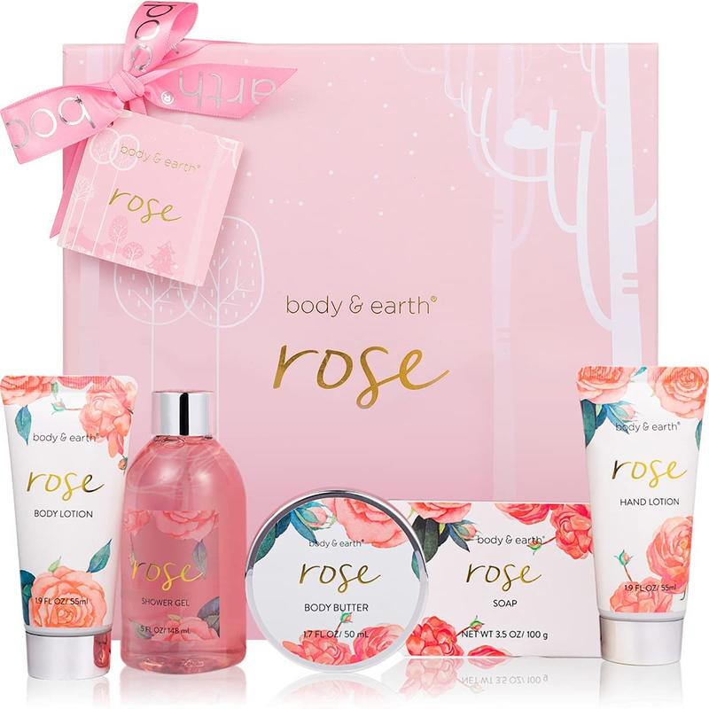 Spa Gift Set, Rose Scent, 5 Pcs, Bath Sets, Birthday Gifts for Women BF Her Wife Mom, Self Care Kit, Gift Box, Lotion Sets, Body Care Moisturizing Nourishing Comfort Cosmetics Skin Care